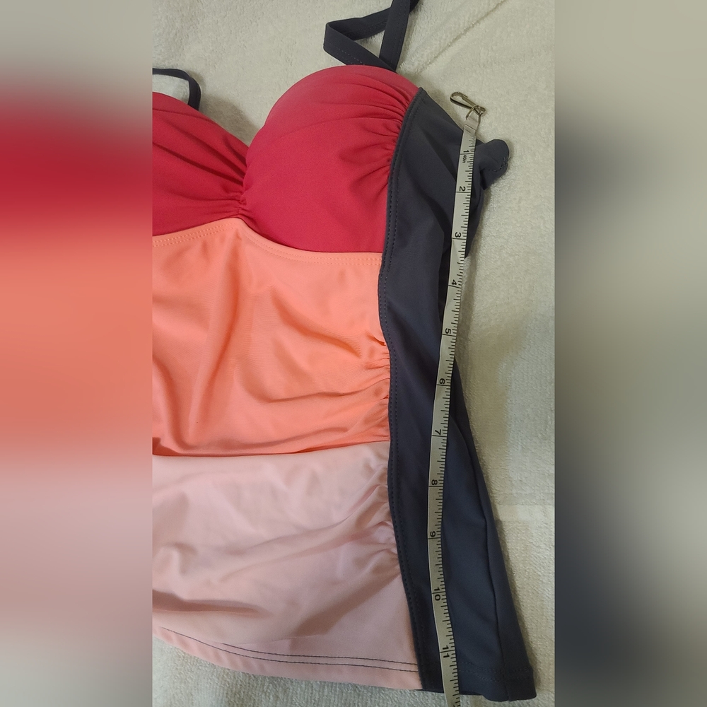 Color Block Tankini Set w/Swim Skirt Pink&Gray Size S - Picture 10 of 16